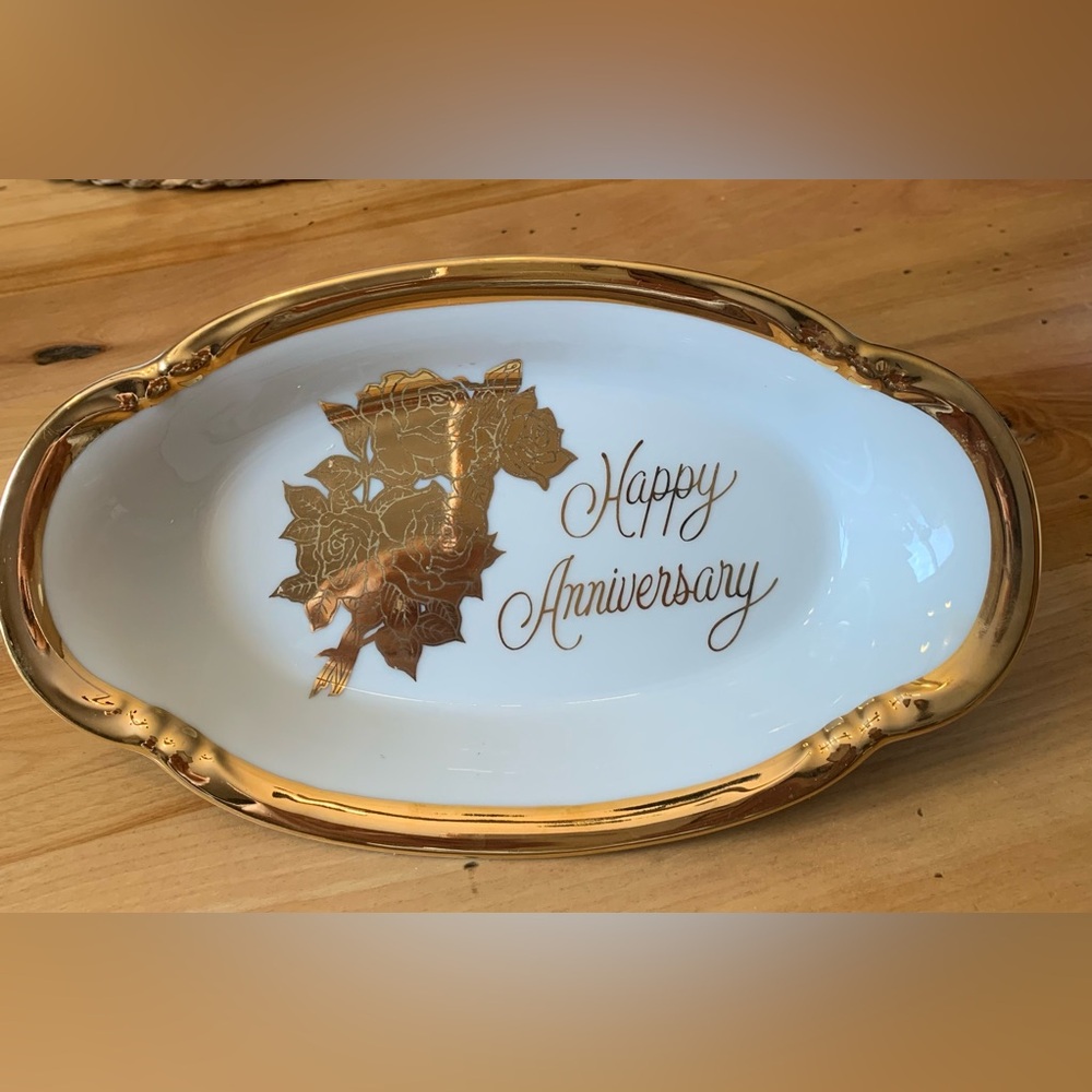 Gold and White Anniversary Decorative Plate